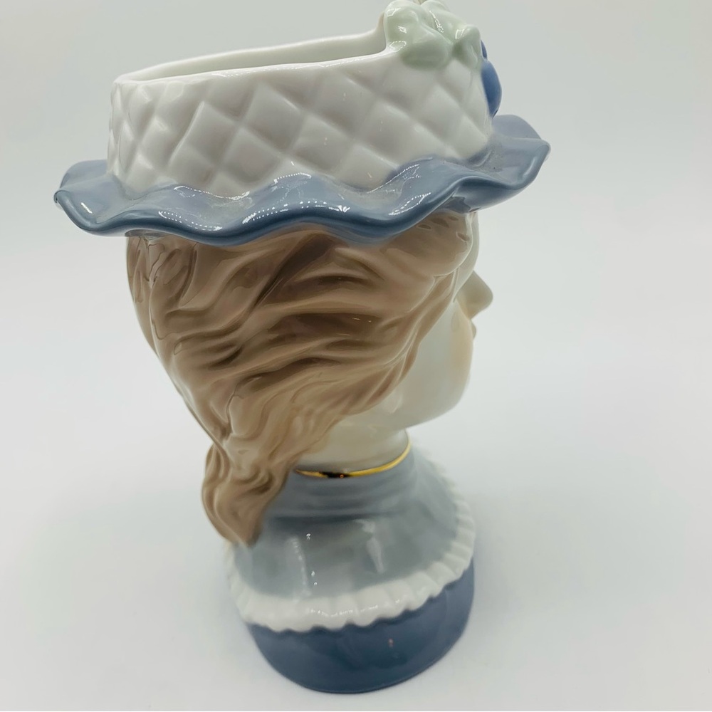 Large Vintage Ceramic Lady Head Vase Planter – 7” Tall Pastel Flowers & Hat - Picture 8 of 11